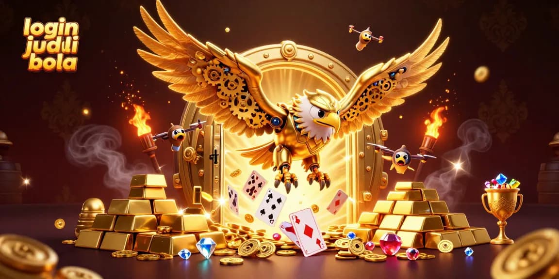 Engage in thrilling experiences with login judi bola, surrounded by golden riches and dynamic action.