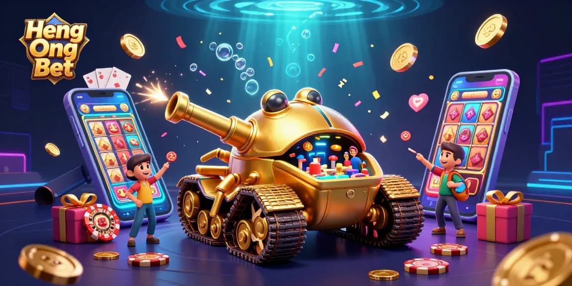 Experience the thrill of Heng Ong Bet with a vibrant 3D casino scene filled with games and excitement.