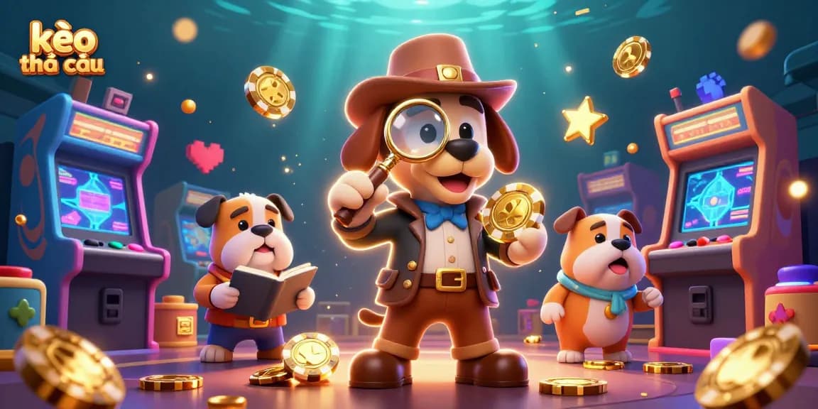 Bet on kèo nhà cái as a detective examines golden poker chips in a vibrant casino world.