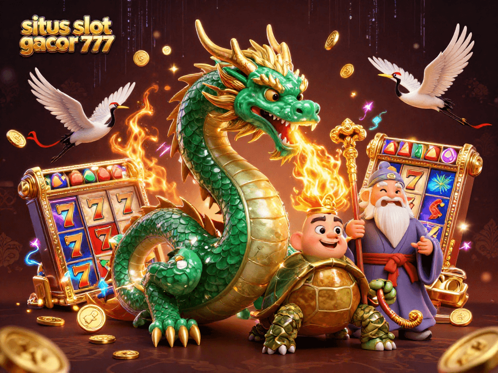 Spin reels for massive wins at situs slot gacor 777, featuring vibrant symbols and lucky characters.