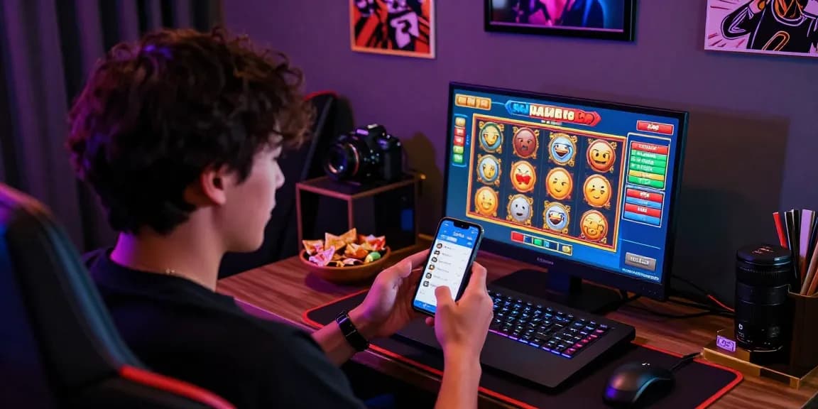 Pajaktoto sgp online gaming scene with player celebrating big win at colorful slot games.
