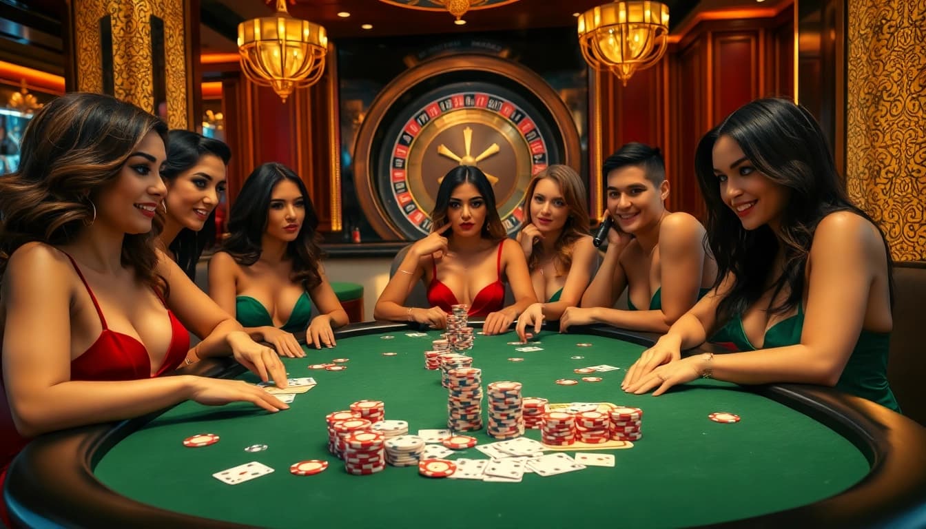 Engage with thrilling sex games at a lavish casino table surrounded by excitement.
