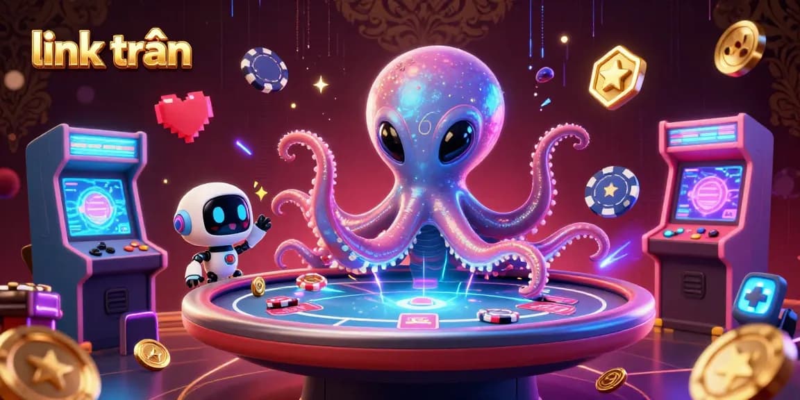 Experience link trần in an exciting poker showdown with vibrant 3D characters and casino elements.