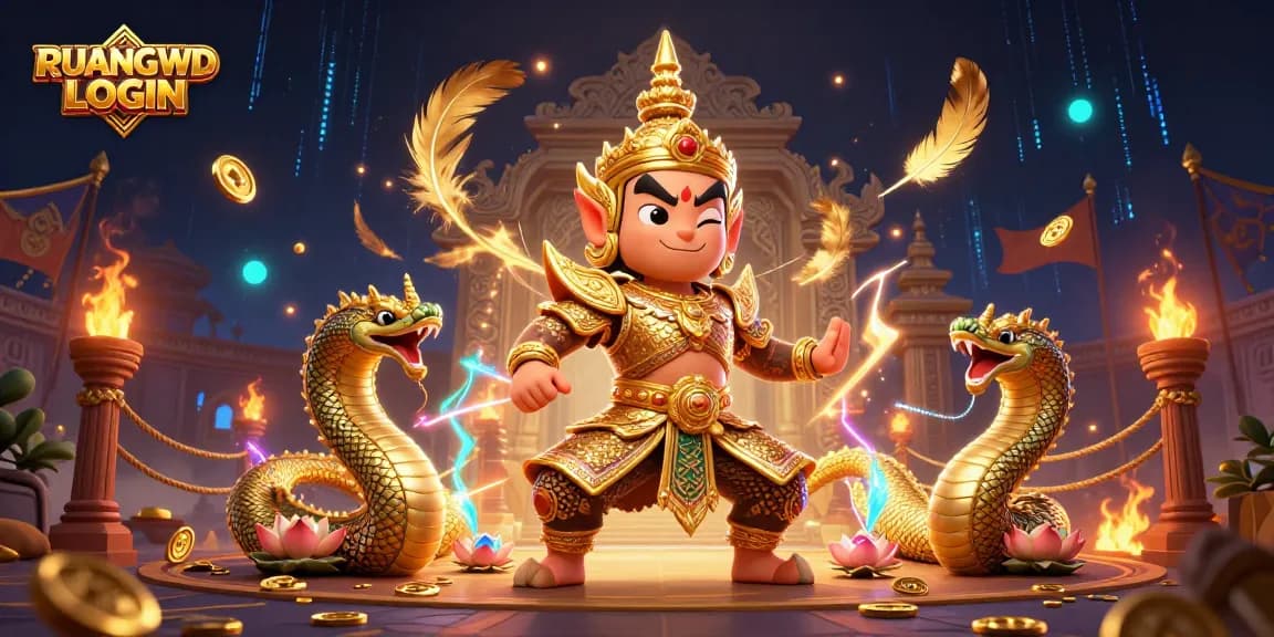 Engage in thrilling gameplay with RUANGWD LOGIN at a vibrant online casino, featuring spectacular 3D illustration.