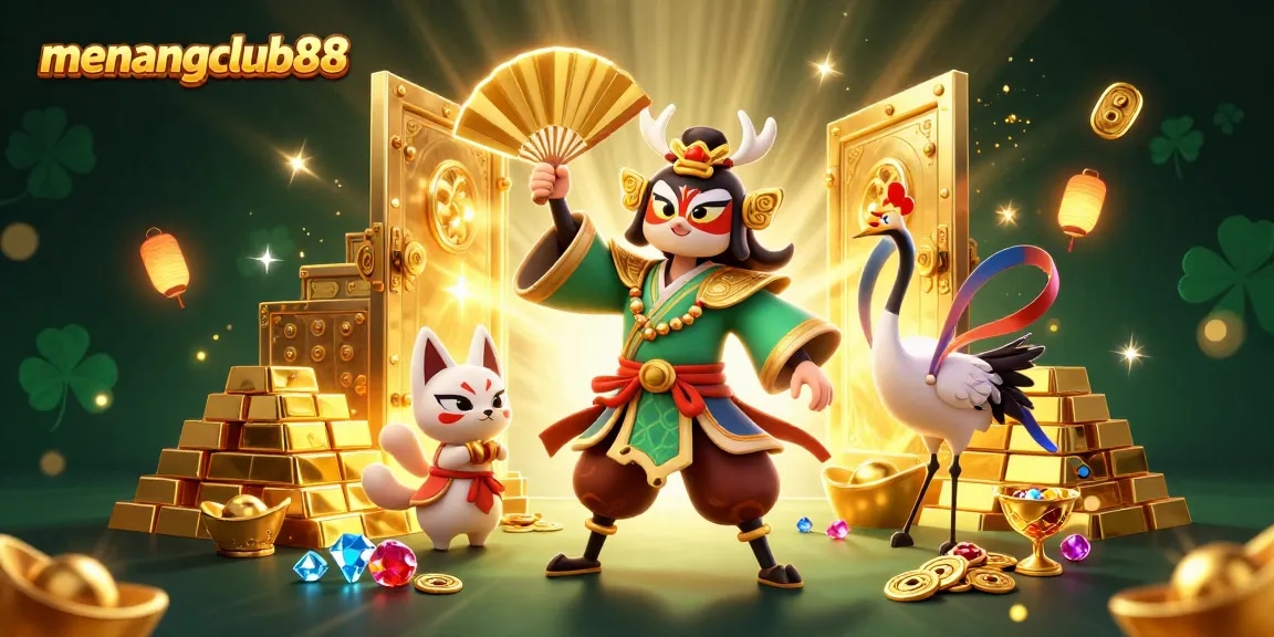 Experience adventure and winnings with menangclub88 in this thrilling casino-themed illustration.
