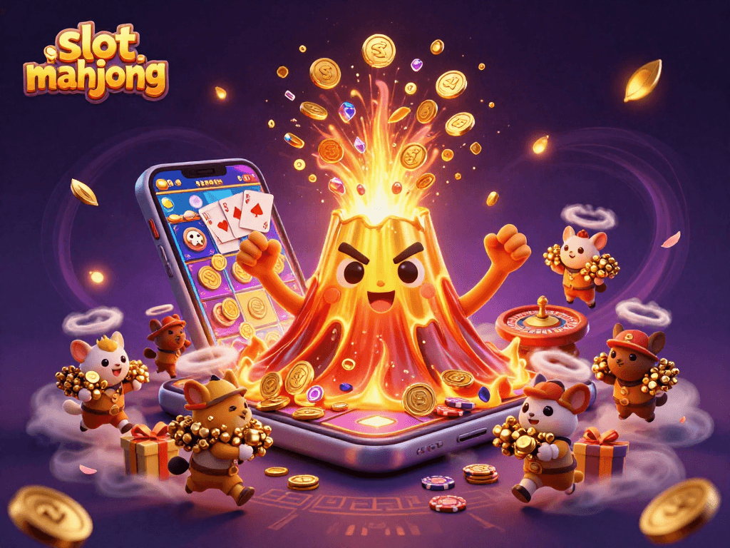 Experience thrilling slot mahjong excitement with a vibrant 3D illustration bursting with dynamic game elements.