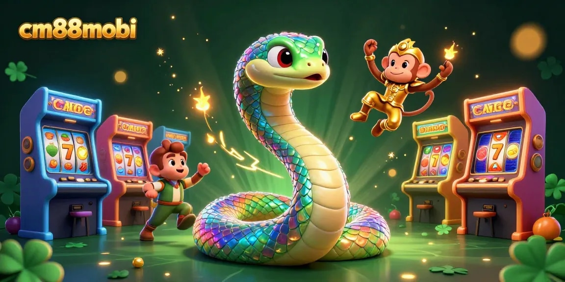 Spin the reels at cm88mobi with a vibrant 3D casino scene filled with slot machines and fun characters.