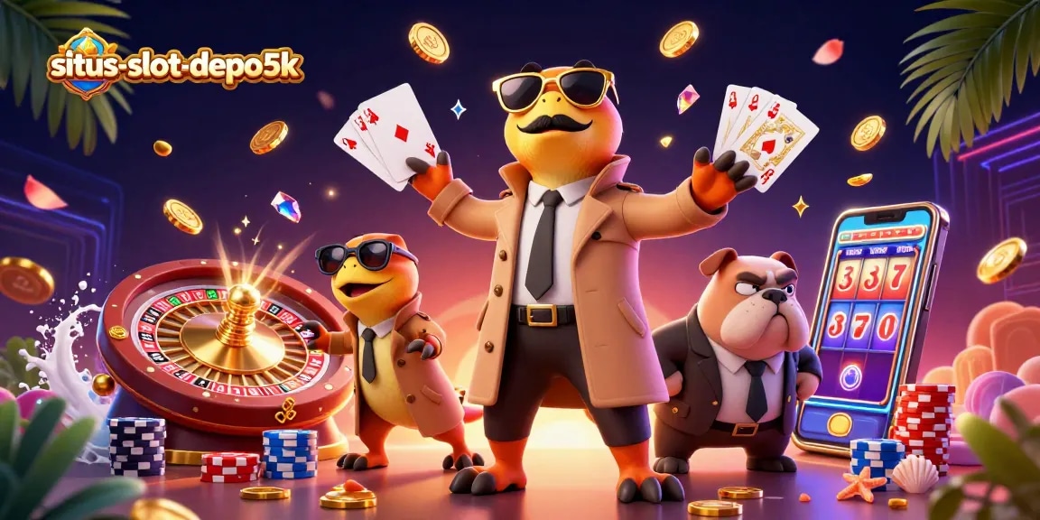 Experience vivid gameplay with situs-slot-depo5k as raptors sneak into a casino VIP lounge, surrounded by gold coins and riches.