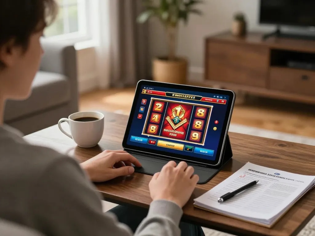 Engaging with situs slot gacor through an online casino tablet while enjoying a relaxing home environment
