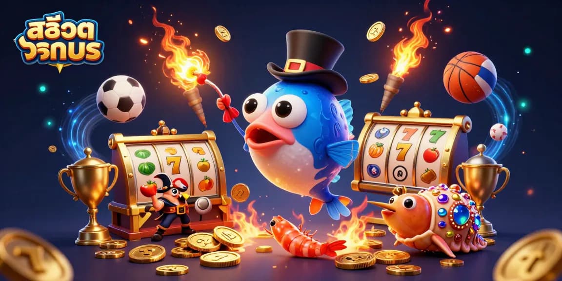 Engage with สล็อตทดลอง through an exhilarating scene with vibrant characters and dynamic gaming symbols.