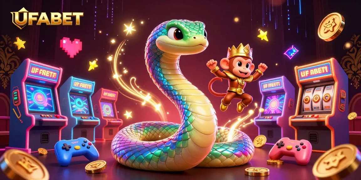Experience thrilling gaming action at UFABET with an enchanting 3D illustration of vibrant characters and casino elements.