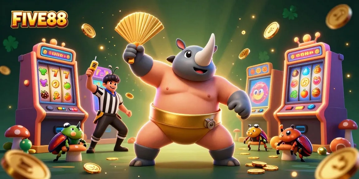 Experience exhilarating wins at FIVE88 casino with lively 3D illustrations of gaming excitement.