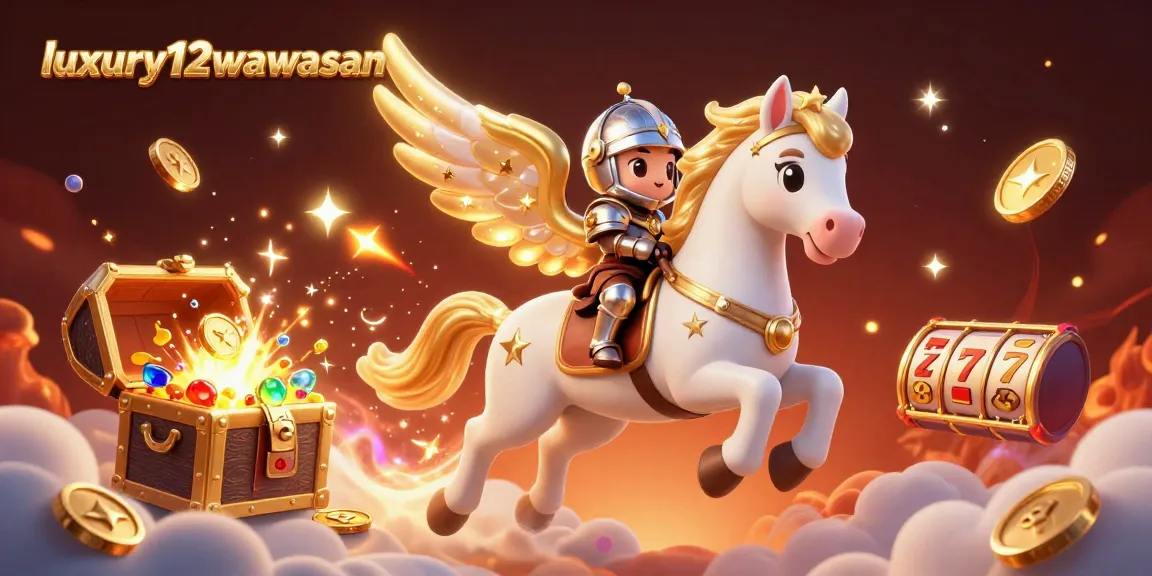 Experience thrilling gameplay with luxury12wawasan as a celestial horse and knight encounter vibrant slot machines.