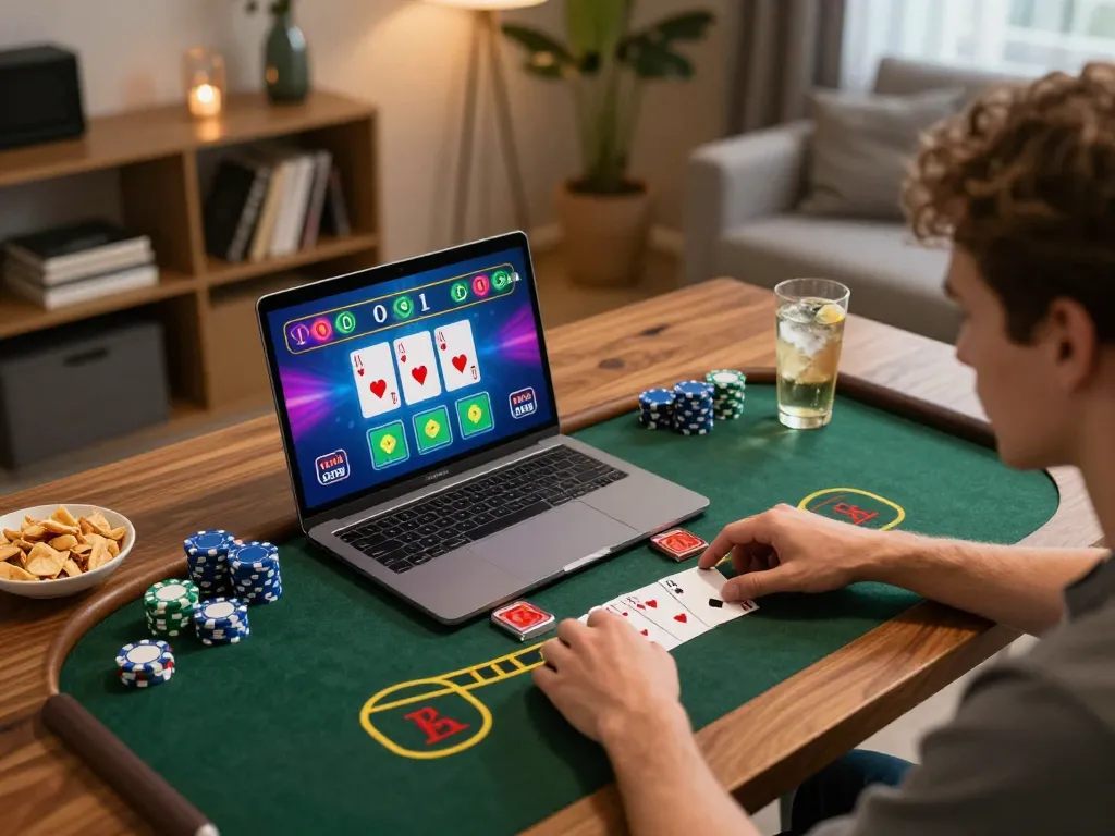 Experience live blackjack on Fun88 com, showcasing a player engaged in online gaming with snacks nearby.