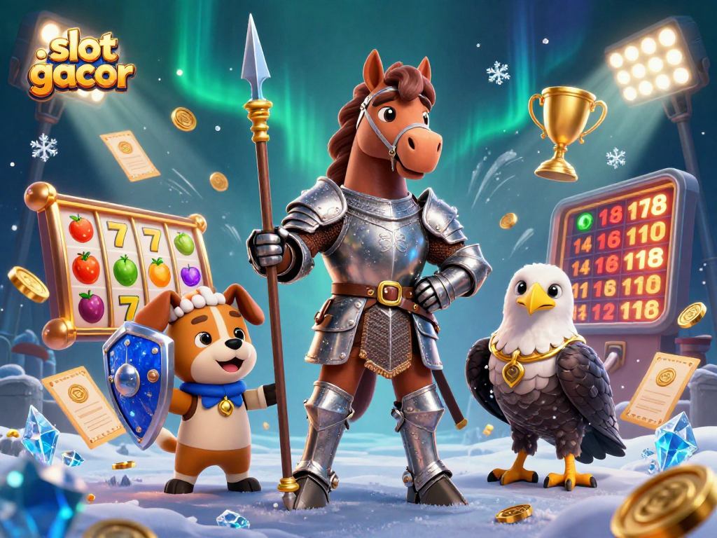 Engage with slot gacor and win as a knight battles for glory amidst dynamic slot reels and casino treasures.