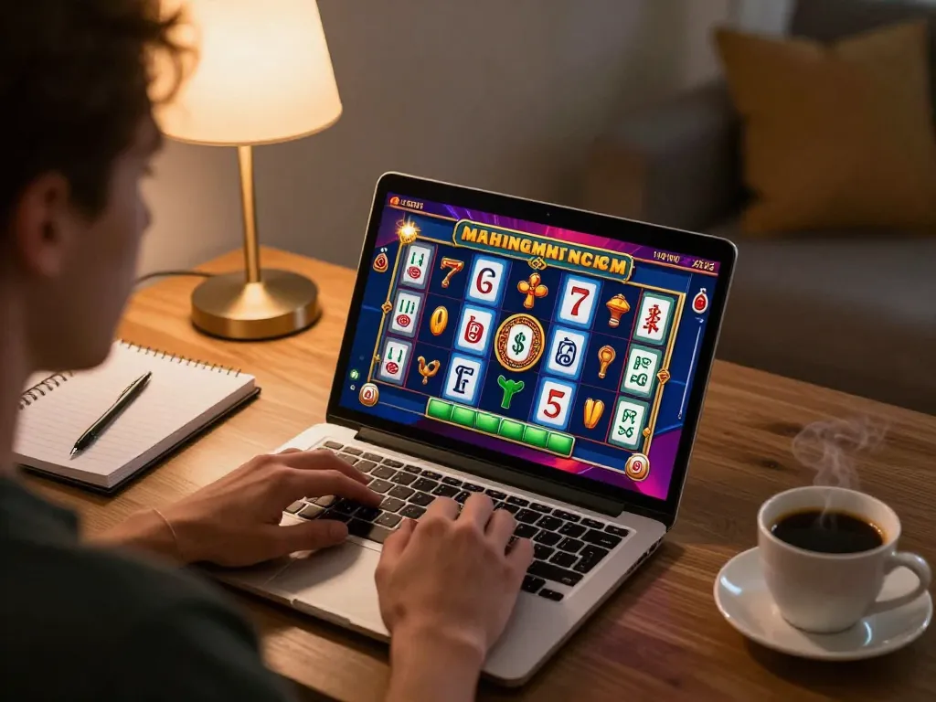 Engaged player spinning the reels in slot mahjong online, showcasing an immersive gaming experience.