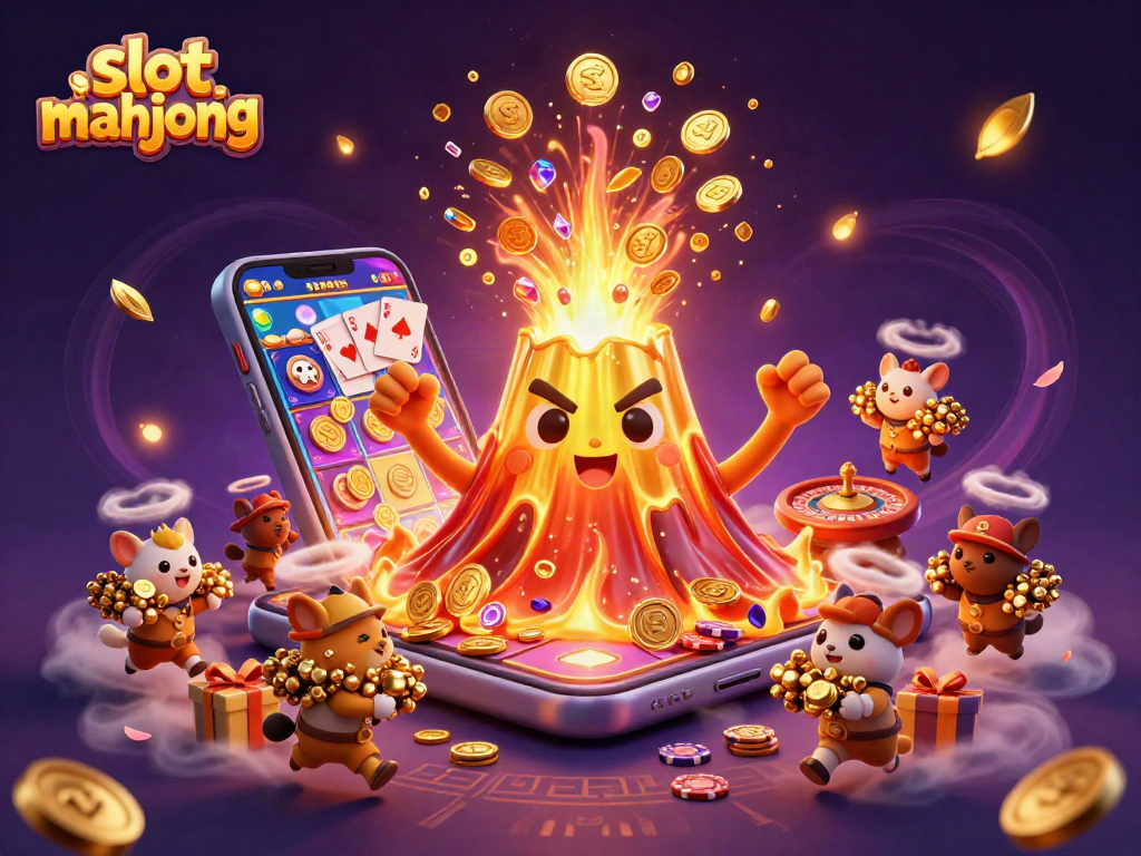 Experience thrilling slot mahjong excitement with a vibrant 3D illustration bursting with dynamic game elements.