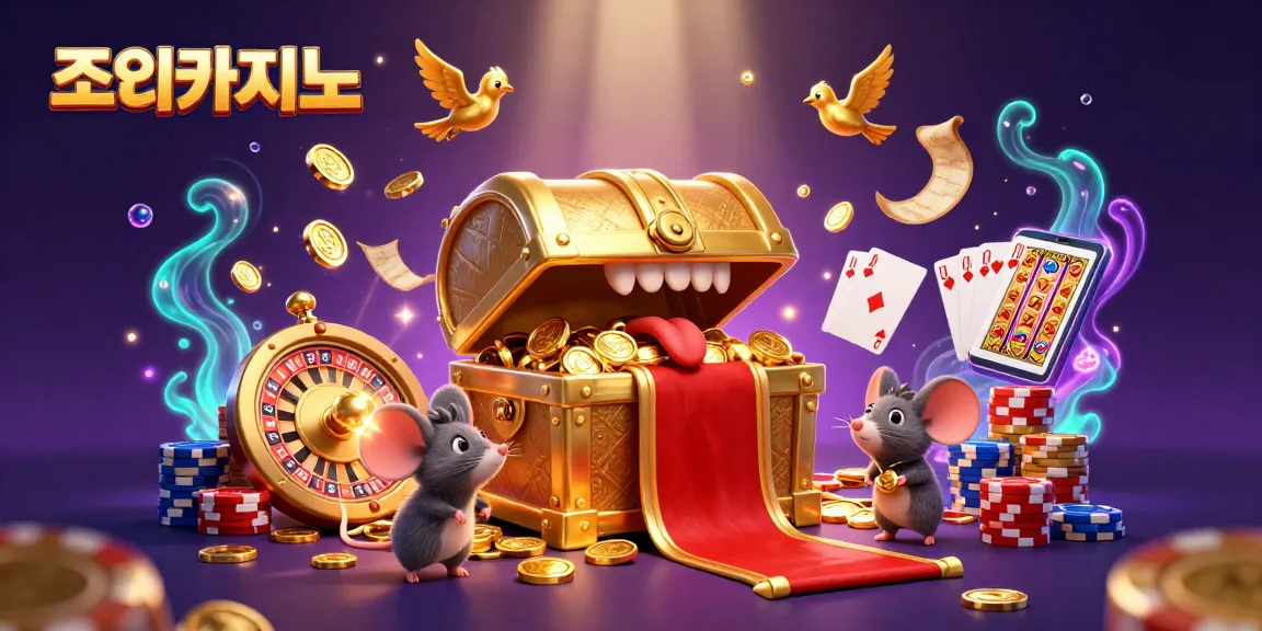 Experience thrilling gameplay at 조이카지노 with a 3D illustration of vibrant casino elements.