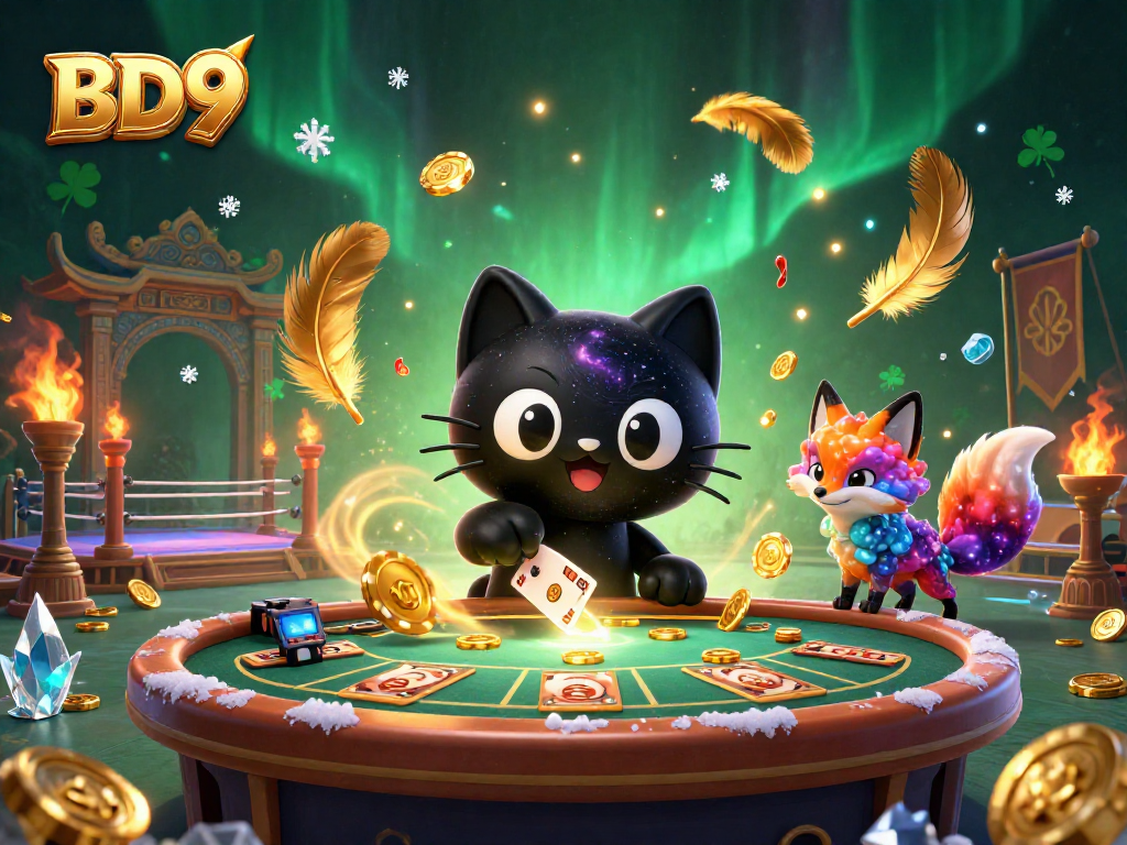 Experience immense winnings in BD9's vibrant casino with a magical black hole cat.