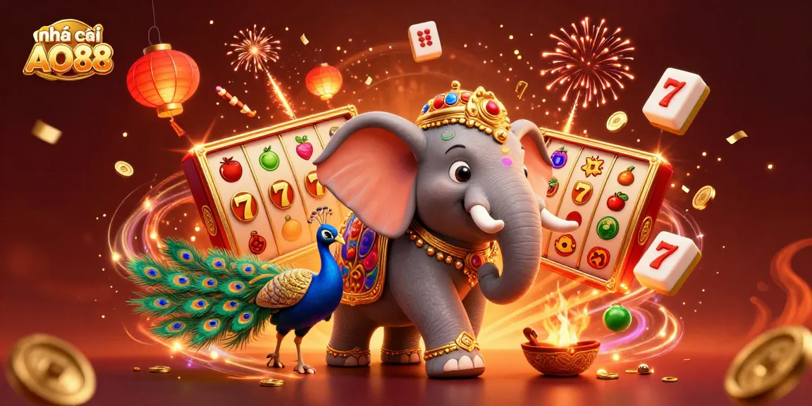 Spin the reels at nhà cái AO88 and watch the vibrant casino world come alive with elephant characters and slot games.
