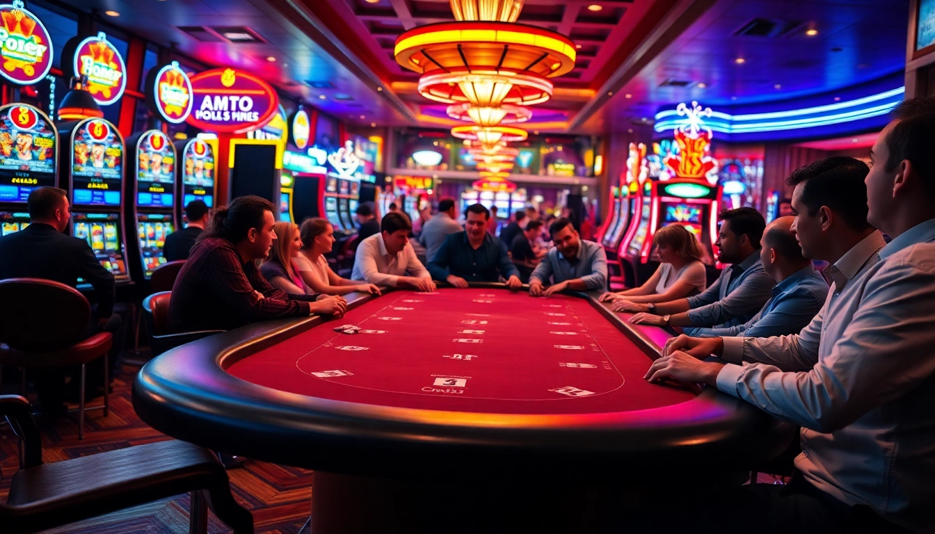 Experience the excitement of a poker game at w88cas.com with vibrant casino atmosphere and players engaged.
