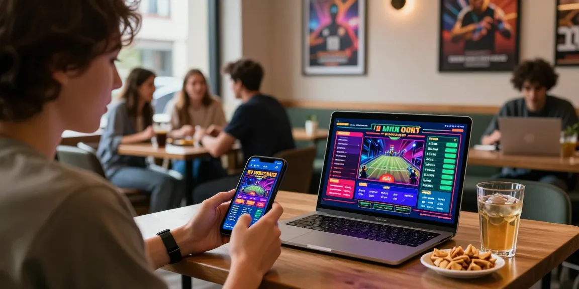 Engaging esports da sorte betting experience in a lively café environment showcasing mobile gaming and social interaction.