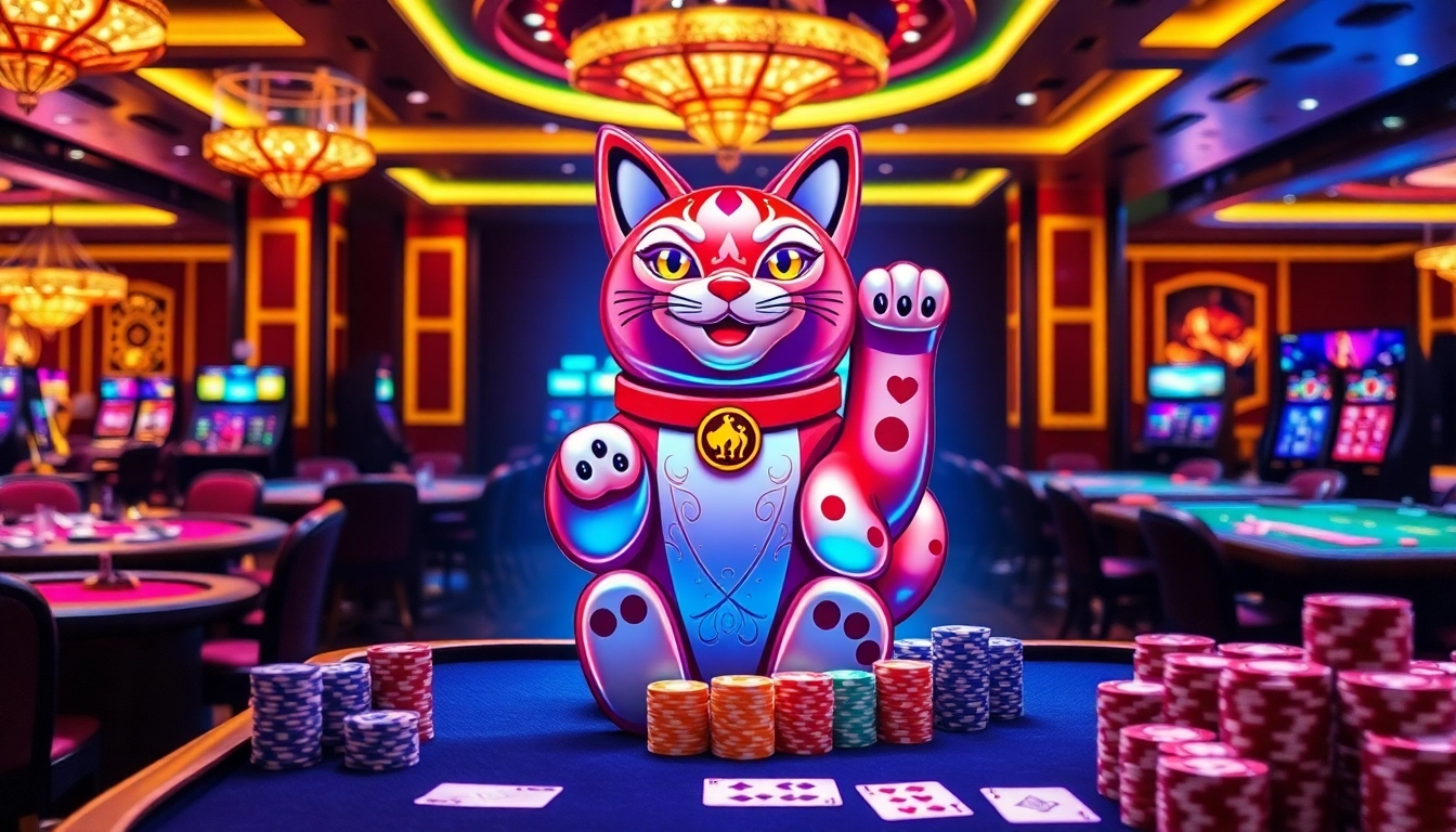 Engaging scene of Lucky Neko PG Soft slot machine drawing excited players in a vibrant casino atmosphere.