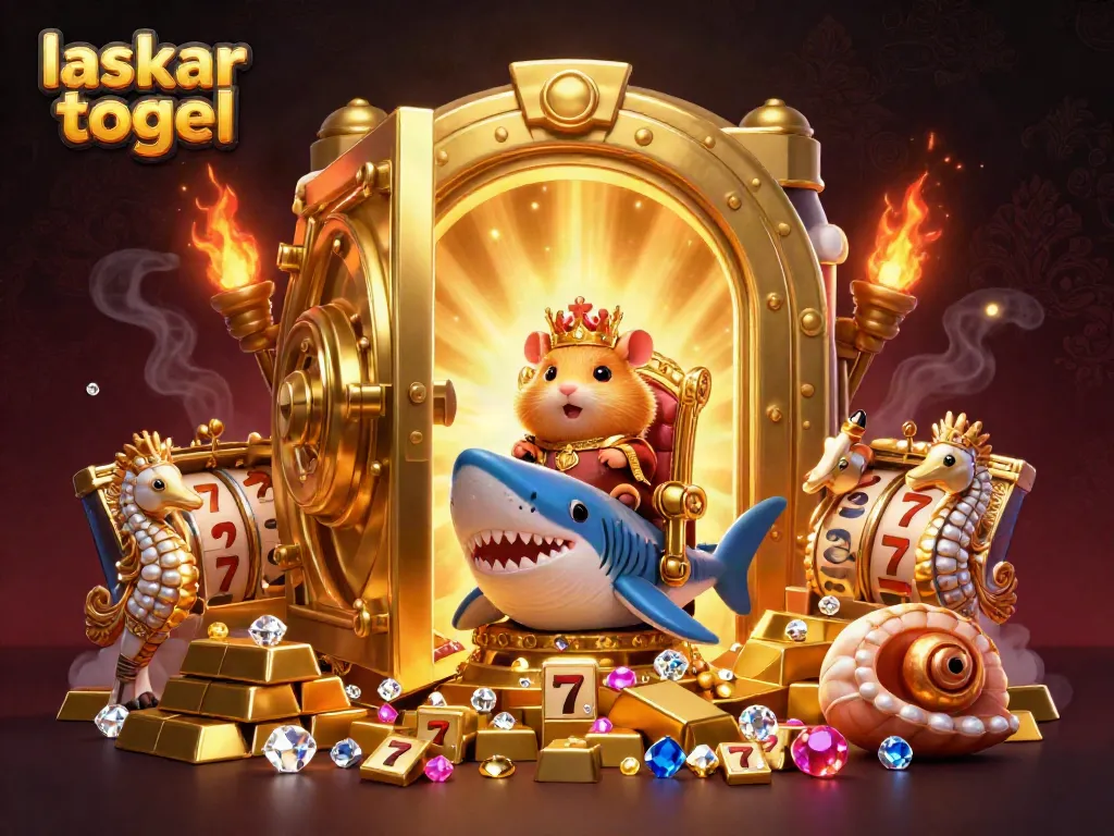 Join the royal hamster king on his golden treasure journey with laskar togel in this vibrant casino scene!