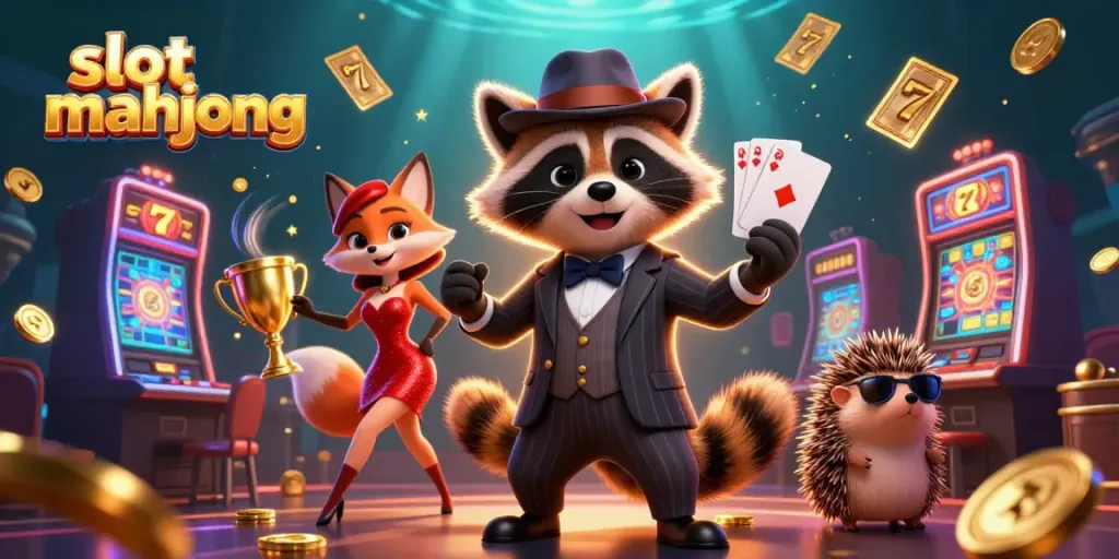 Mainkan slot mahjong dengan karakter karikatur yang dinamis di latar belakang bersinar
