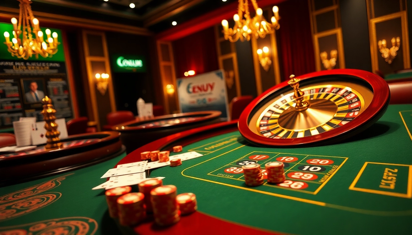 Luxury138 online platform showcasing casino ambiance with cards and roulette wheel.