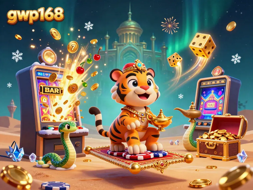 Menangkan jackpot besar di permainan slot dengan gwp168, simbol keberuntungan, dan kemewahan kasino.