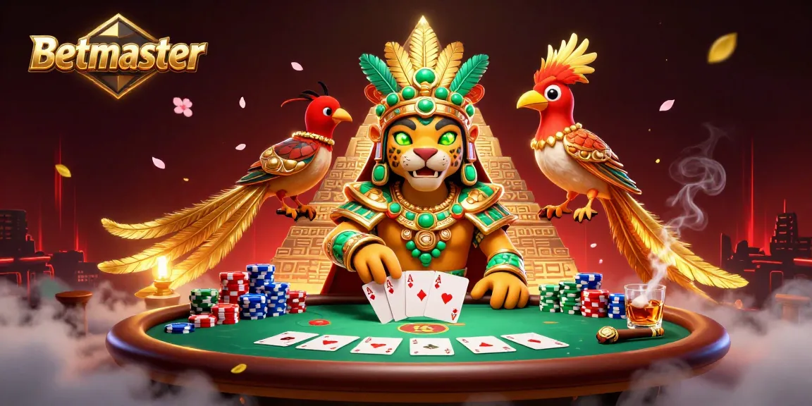 Experience the excitement of Betmaster with an immersive 3D gaming scene featuring poker elements and rich colors.