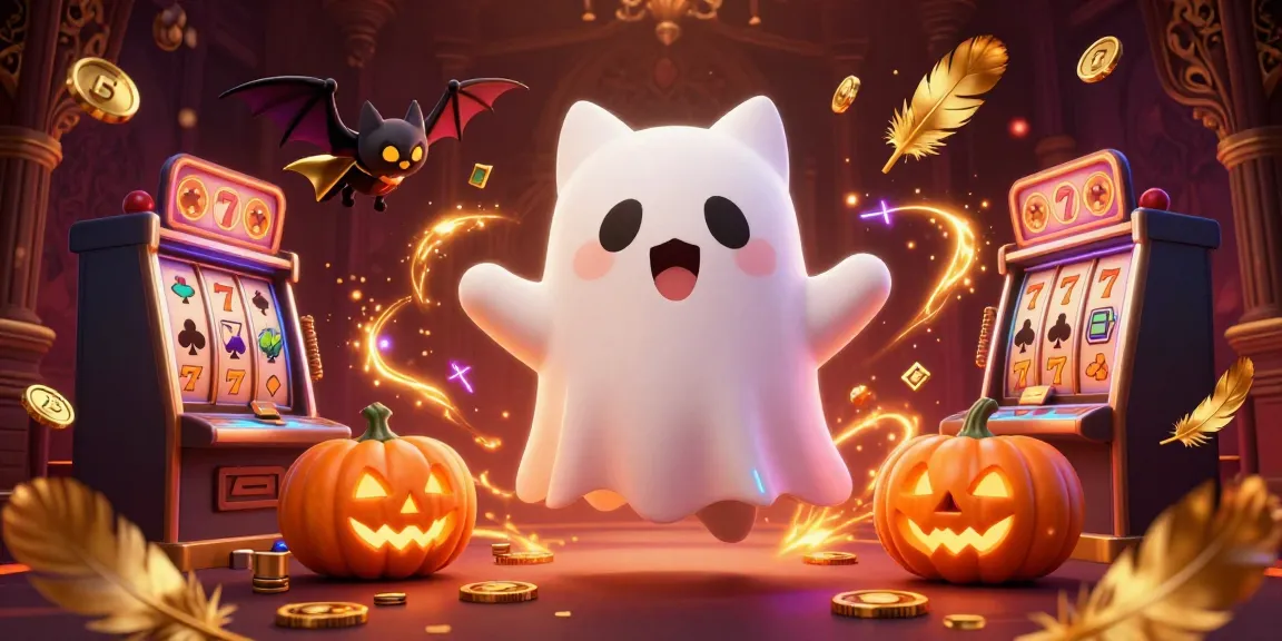 Experience bolavitaslot with a thrilling illustration of a ghost cat and bat companion in a haunted casino.