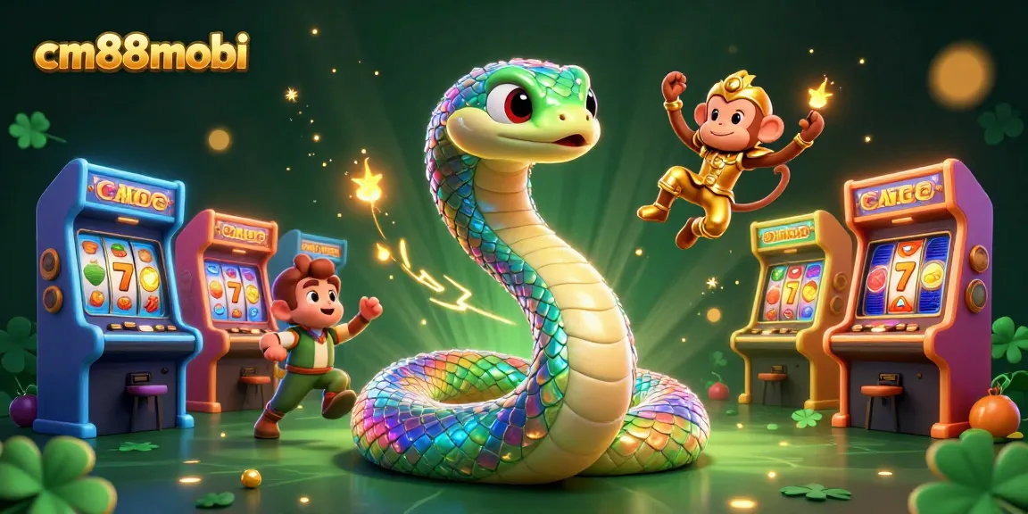 Spin the reels at cm88mobi with a vibrant 3D casino scene filled with slot machines and fun characters.