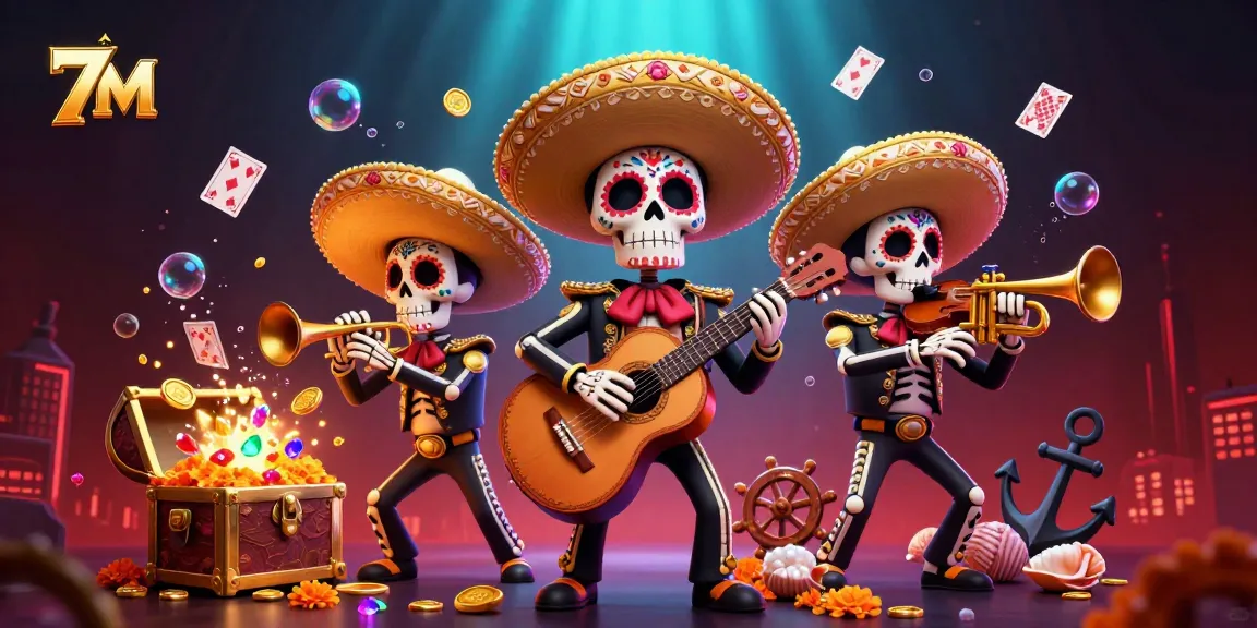 Experience the excitement of 7 M with a mariachi band celebrating casino wins amidst treasure and games.