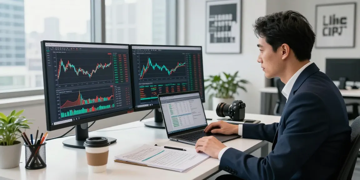 Kakakjudi membantu trader menganalisis data prop firm terbaru di kantor modern.