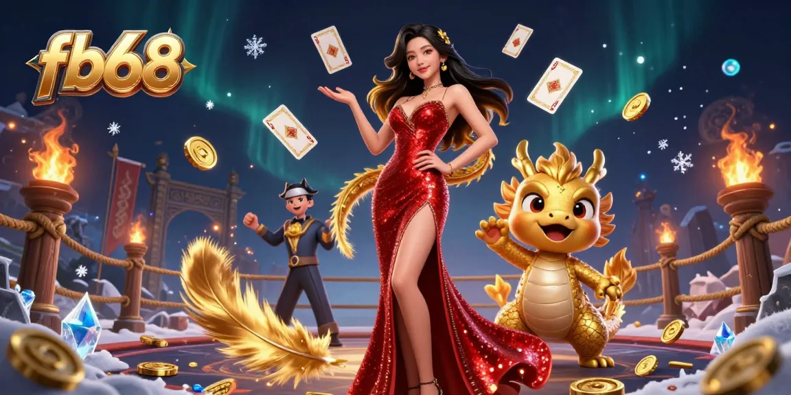 Experience the thrill of fb68 as an Asian woman welcomes players in a glimmering casino scene.