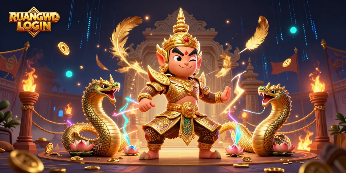 Engage in thrilling gameplay with RUANGWD LOGIN at a vibrant online casino, featuring spectacular 3D illustration.