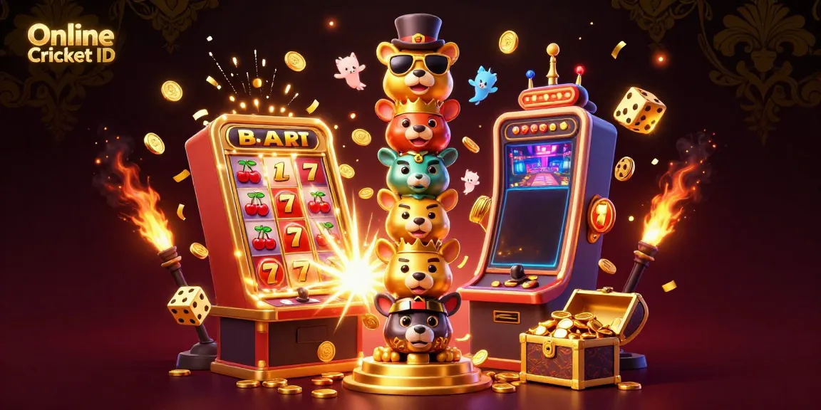 Experience thrilling action with an Online Cricket ID, surrounded by vibrant casino elements bursting with energy.
