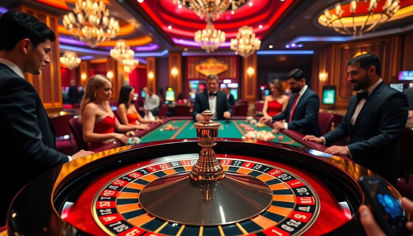 Action-packed casino scene with players enjoying a vibrant roulette game.