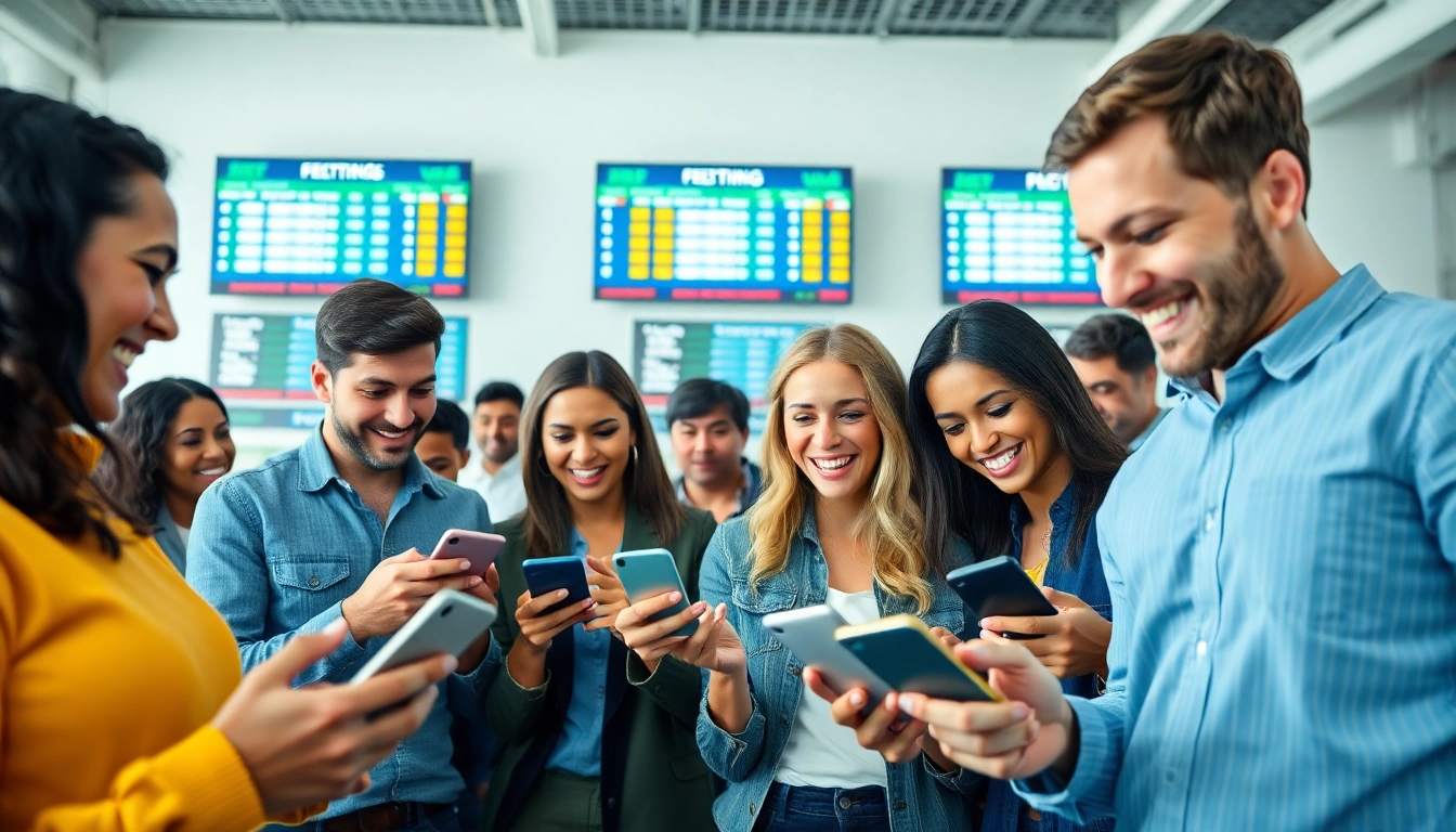 Engage in online Betting with individuals excitedly placing bets using various devices.