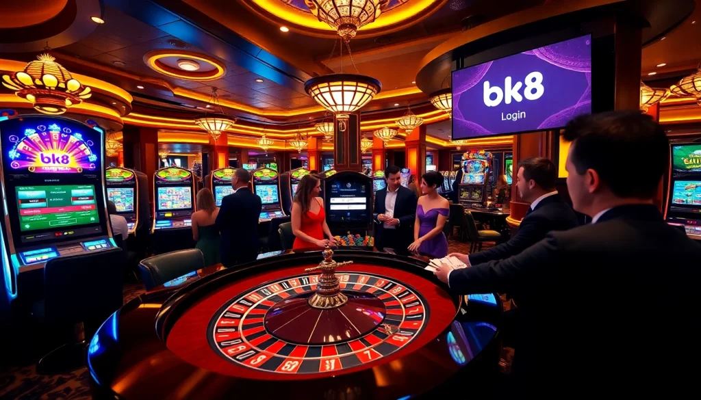 Experience seamless gaming with bk8 login, elegantly integrated into a vibrant casino atmosphere.