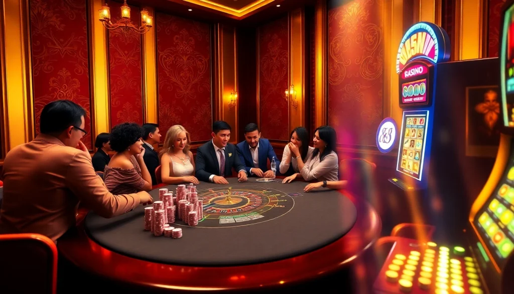High-stakes poker scene at 88i nhà cái with excited players and polished tables.