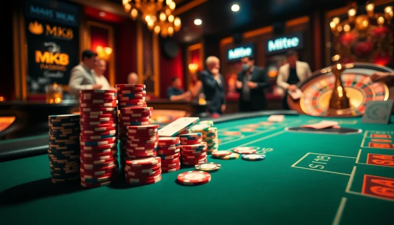 An engaging poker game scene with MK8 branding, vibrant chips, and an exciting roulette wheel.