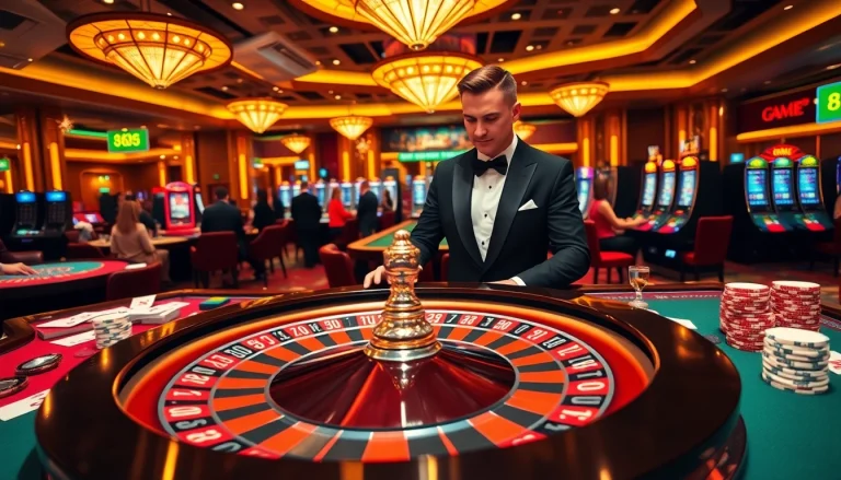 Experience the thrill of 88i with vibrant casino tables and players in an elegant setting.