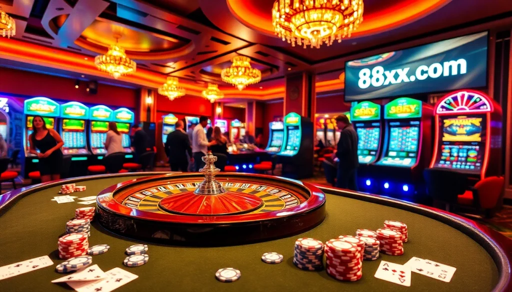 Gambling enthusiasts enjoying an exciting game at a roulette table showcasing 88xx.com.