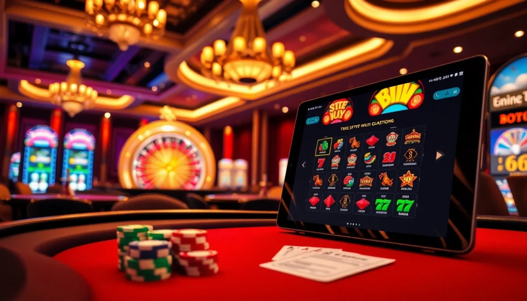 An engaging casino scene promoting online gambling at https://impactxoft.com with vibrant tables and slot machines.