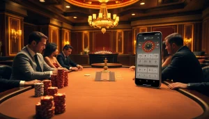 Trải nghiệm sự hứng khởi của ứng dụng Bet VIP tại bàn poker sang trọng được ánh sáng ấm áp chiếu lên.