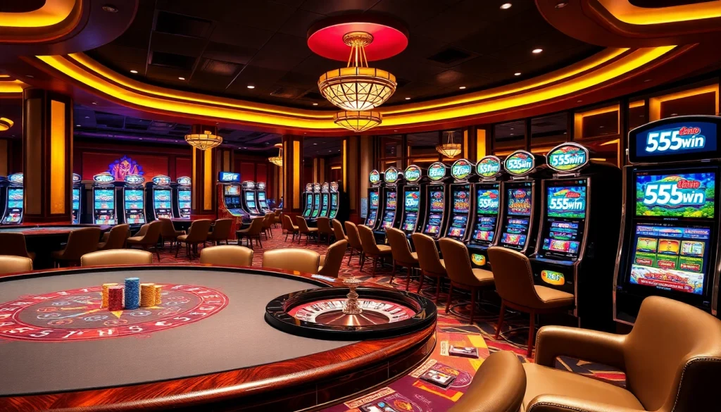Experience thrilling gameplay at 555win casino with vibrant tables and slot machines.