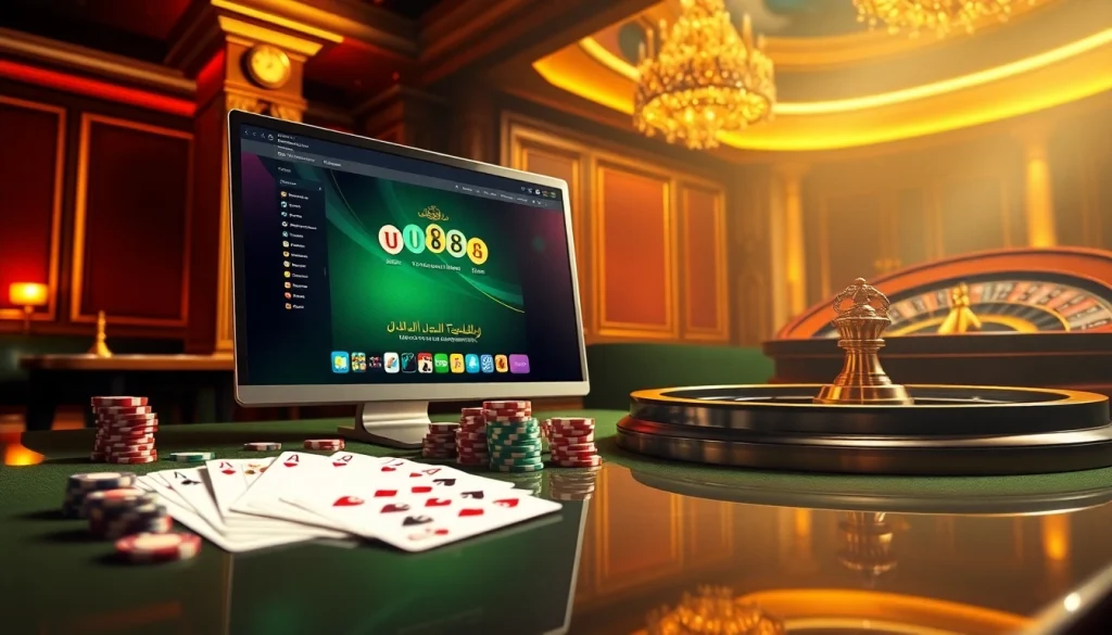 Playing cards and chips featuring u888 com in an exciting online casino setting.